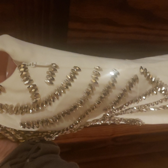 BARIANO WHITE SILVER BEADED CAP SLEEVE DRESS 2 4 - Picture 6 of 9